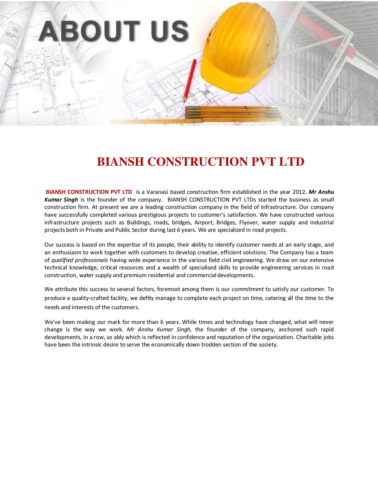 Profile of Biansh Construction Pvt. Ltd.